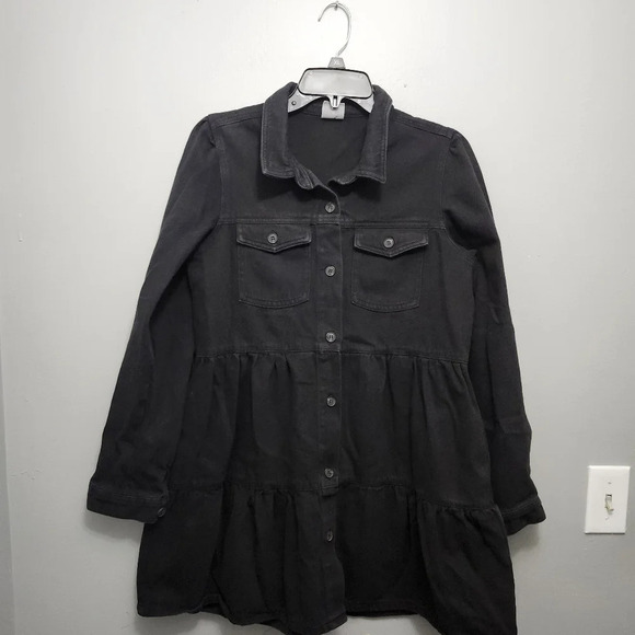 By together women's denim mini shirt dress size M black button down with… - Picture 1 of 8